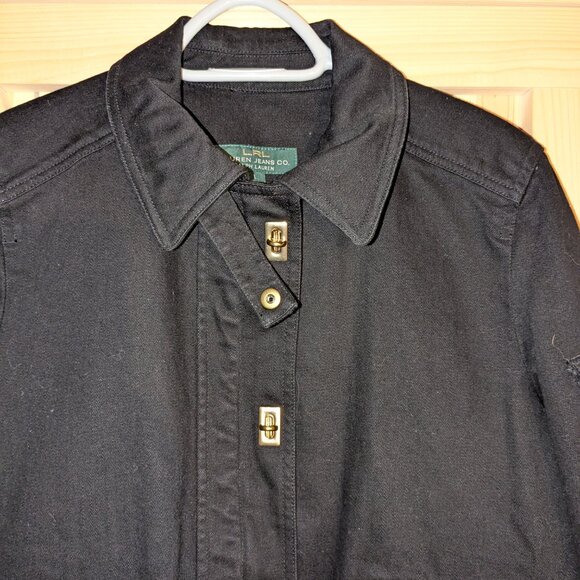 Ralph Lauren Jeans Black Canvas Military Jacket Womens Large Gold Toggle Utility - Picture 2 of 12